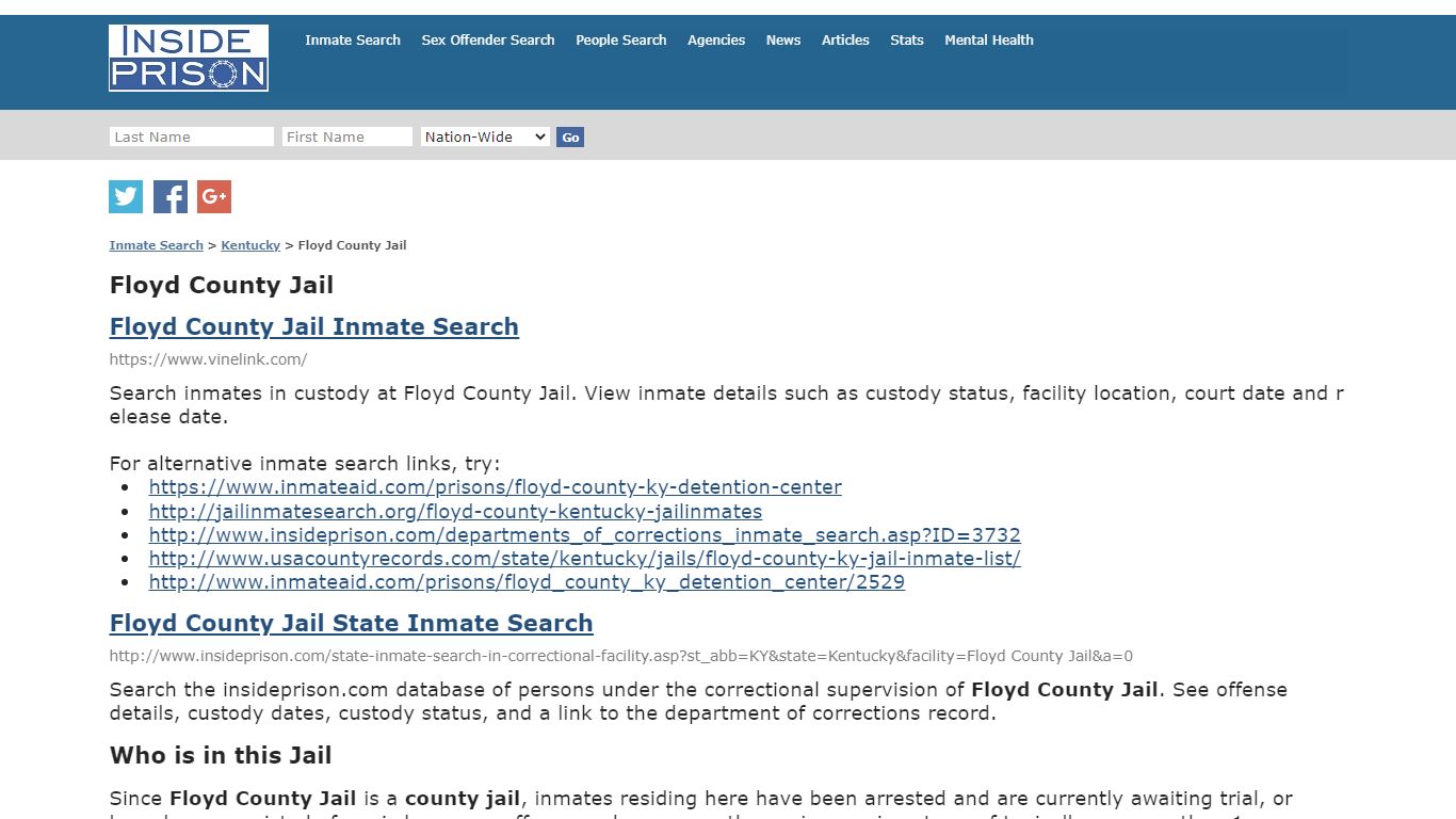 Floyd County Jail - Kentucky - Inmate Search - Inside Prison
